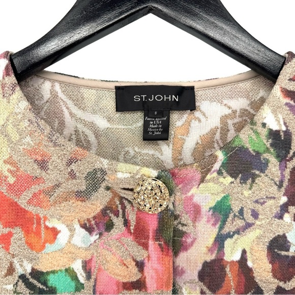 St John Embellished Metallic Floral Jacquard Knit Cardigan 8 Evening Dressy - Picture 5 of 10
